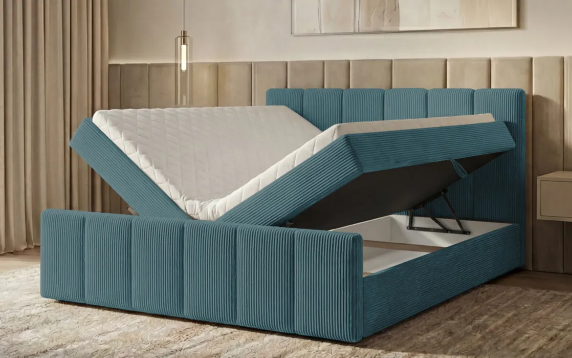 Boxspringbett Siena mit hochklappbarem Stauraum in Cord