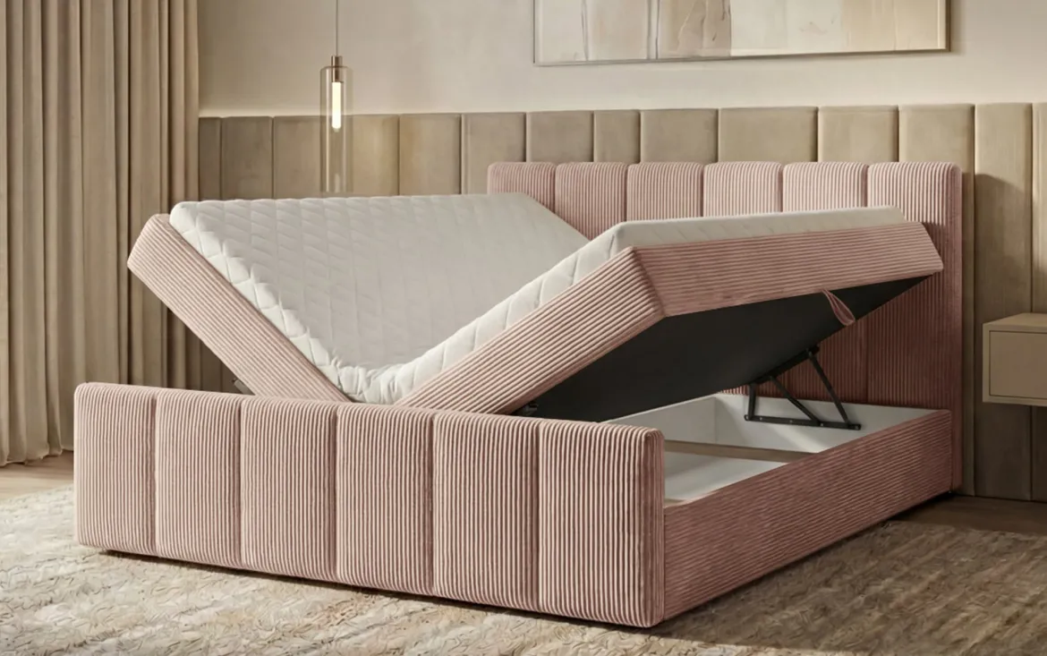 Boxspringbett Siena mit hochklappbarem Stauraum in Cord