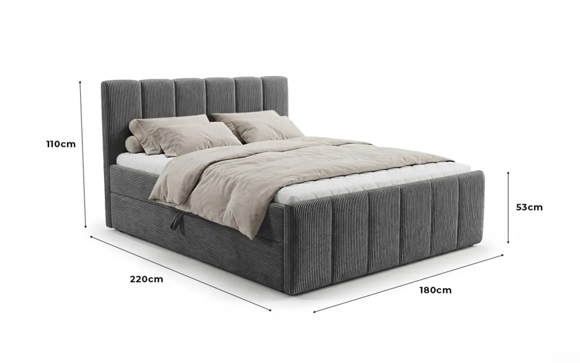 Boxspringbett Siena mit hochklappbarem Stauraum in Cord
