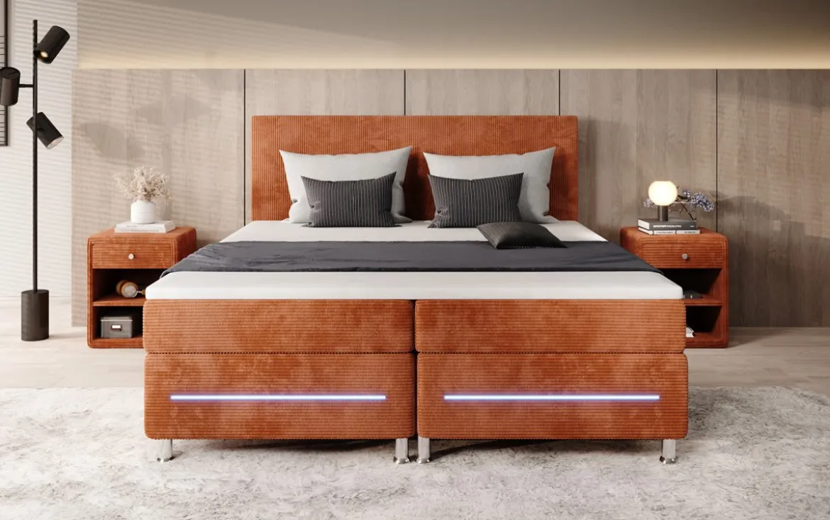 Boxspringbett Simple mit LED in Cord