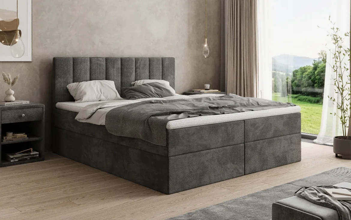 Boxspringbett Sofia in Cord mit Stauraum