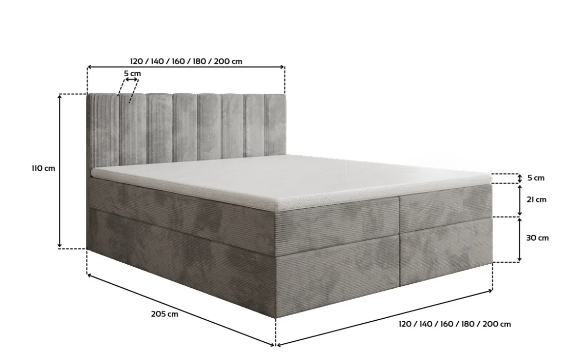 Boxspringbett Sofia in Cord mit Stauraum