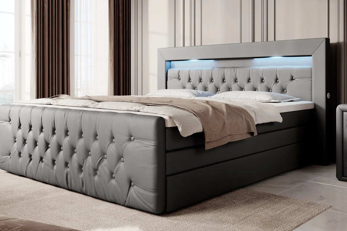 Boxspringbett Sonno mit RGB, USB und Stauraum