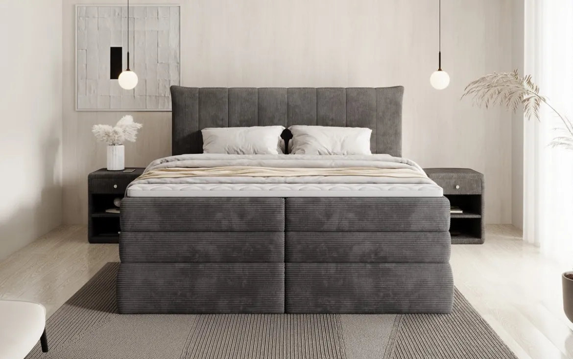 Boxspringbett Stella mit Stauraum in Cord