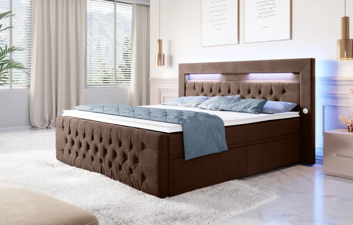Boxspringbett Sunshine mit indirekter Beleuchtung, USB und Stauraum