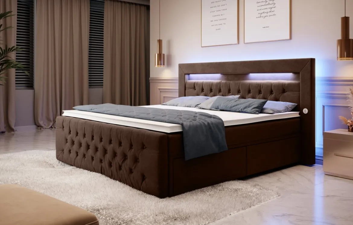 Boxspringbett Sunshine mit indirekter Beleuchtung, USB und Stauraum