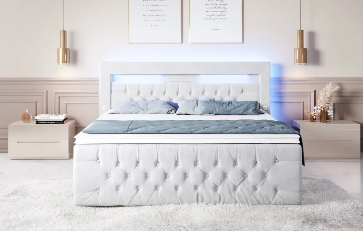 Boxspringbett Sunshine mit indirekter Beleuchtung, USB und Stauraum