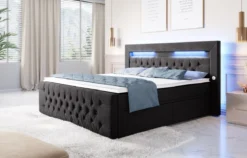 Boxspringbett Sunshine mit indirekter Beleuchtung, USB und Stauraum