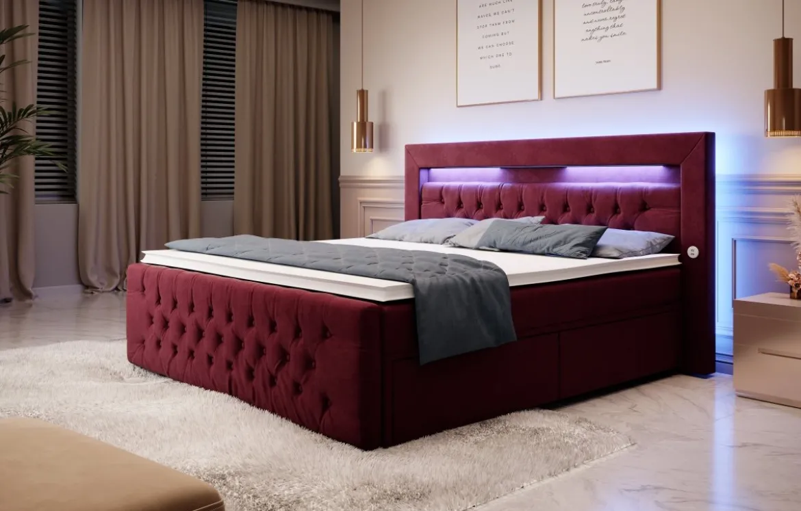 Boxspringbett Sunshine mit indirekter Beleuchtung, USB und Stauraum