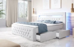 Boxspringbett Sunshine mit indirekter Beleuchtung, USB und Stauraum