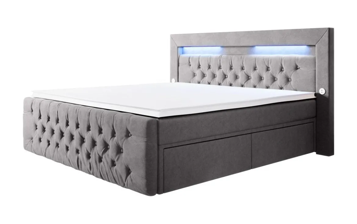 Boxspringbett Sunshine mit indirekter Beleuchtung, USB und Stauraum