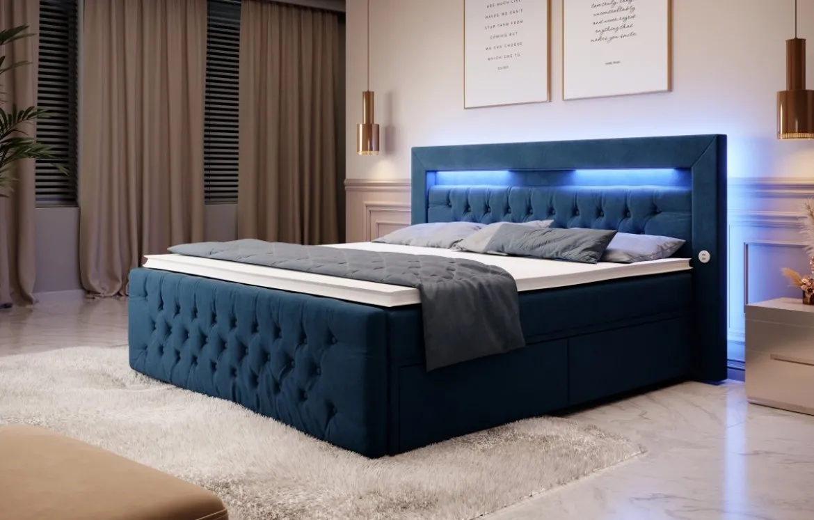 Boxspringbett Sunshine mit indirekter Beleuchtung, USB und Stauraum