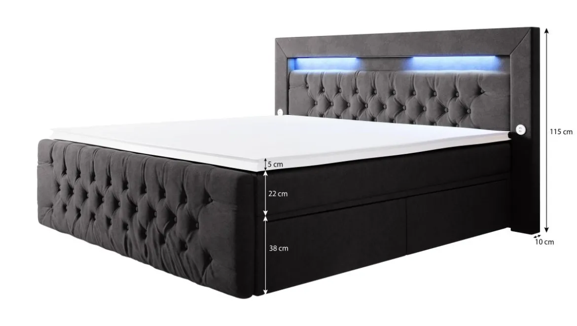 Boxspringbett Sunshine mit indirekter Beleuchtung, USB und Stauraum