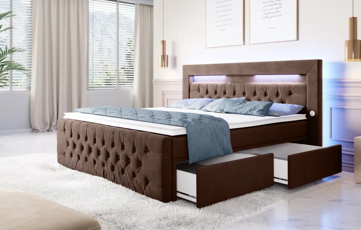 Boxspringbett Sunshine mit indirekter Beleuchtung, USB und Stauraum