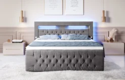 Boxspringbett Sunshine mit indirekter Beleuchtung, USB und Stauraum