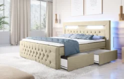 Boxspringbett Sunshine mit indirekter Beleuchtung, USB und Stauraum