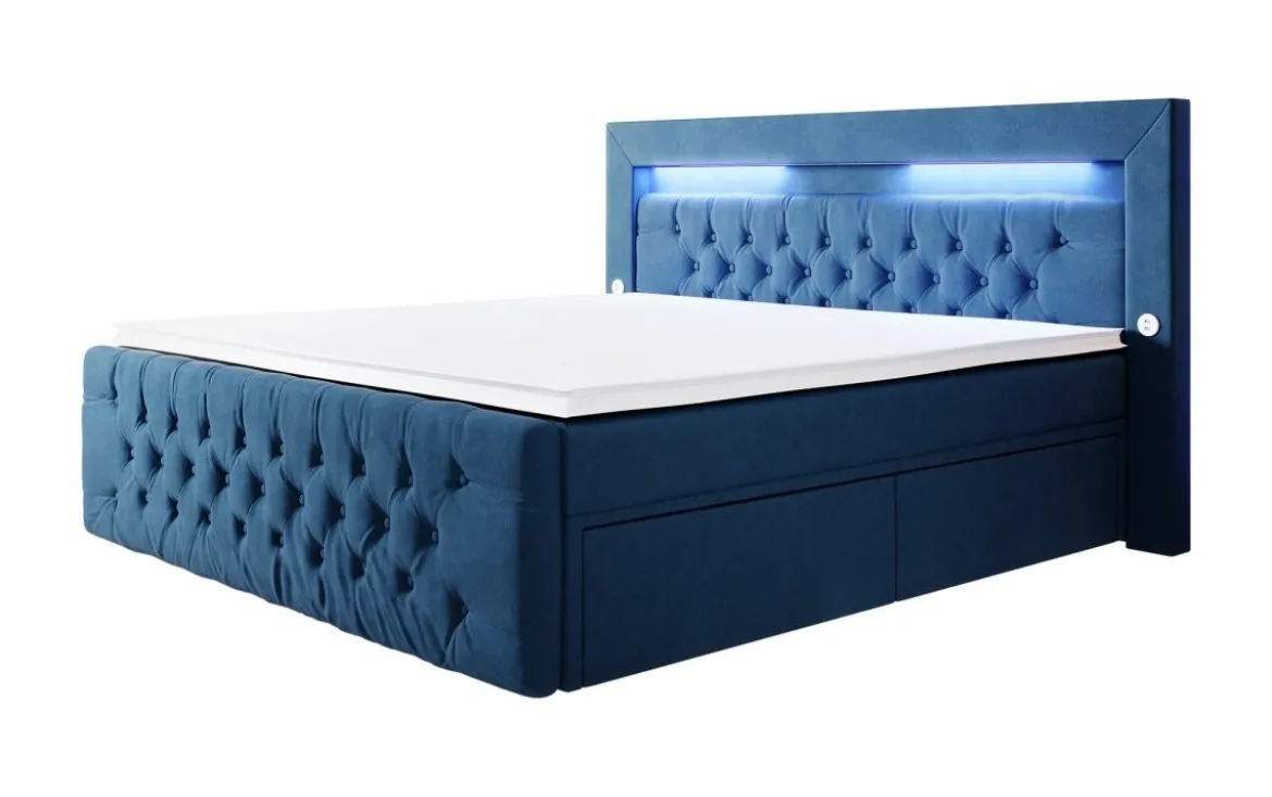 Boxspringbett Sunshine mit indirekter Beleuchtung, USB und Stauraum