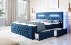 Boxspringbett Sunshine mit indirekter Beleuchtung, USB und Stauraum