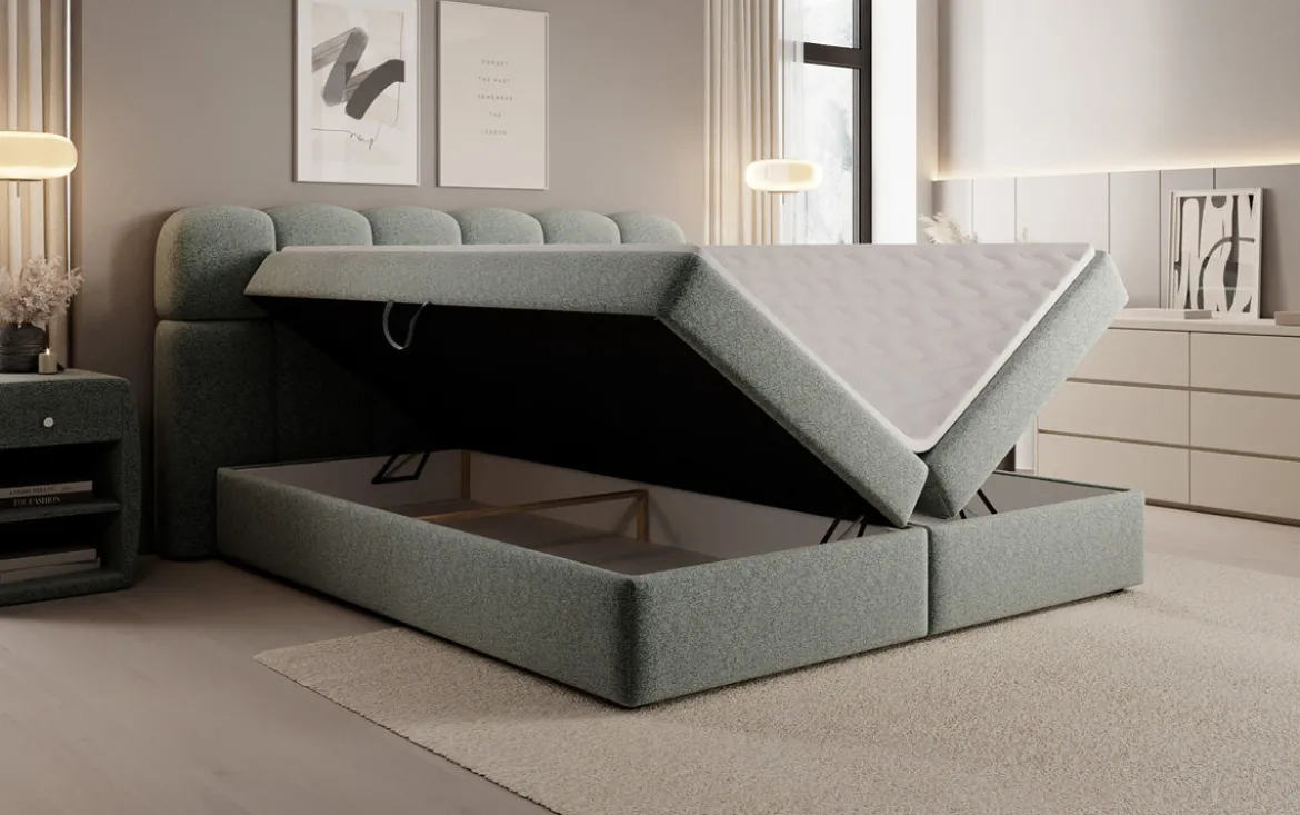 Boxspringbett Tilde in Strukturstoff mit Stauraum