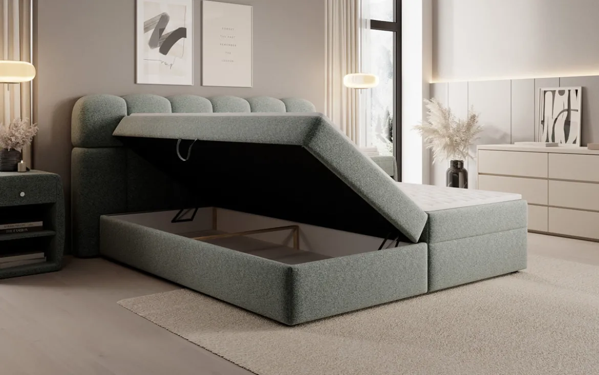 Boxspringbett Tilde in Strukturstoff mit Stauraum
