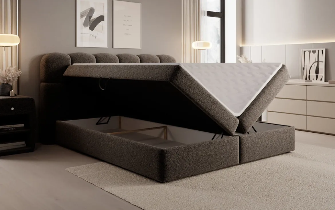 Boxspringbett Tilde in Strukturstoff mit Stauraum