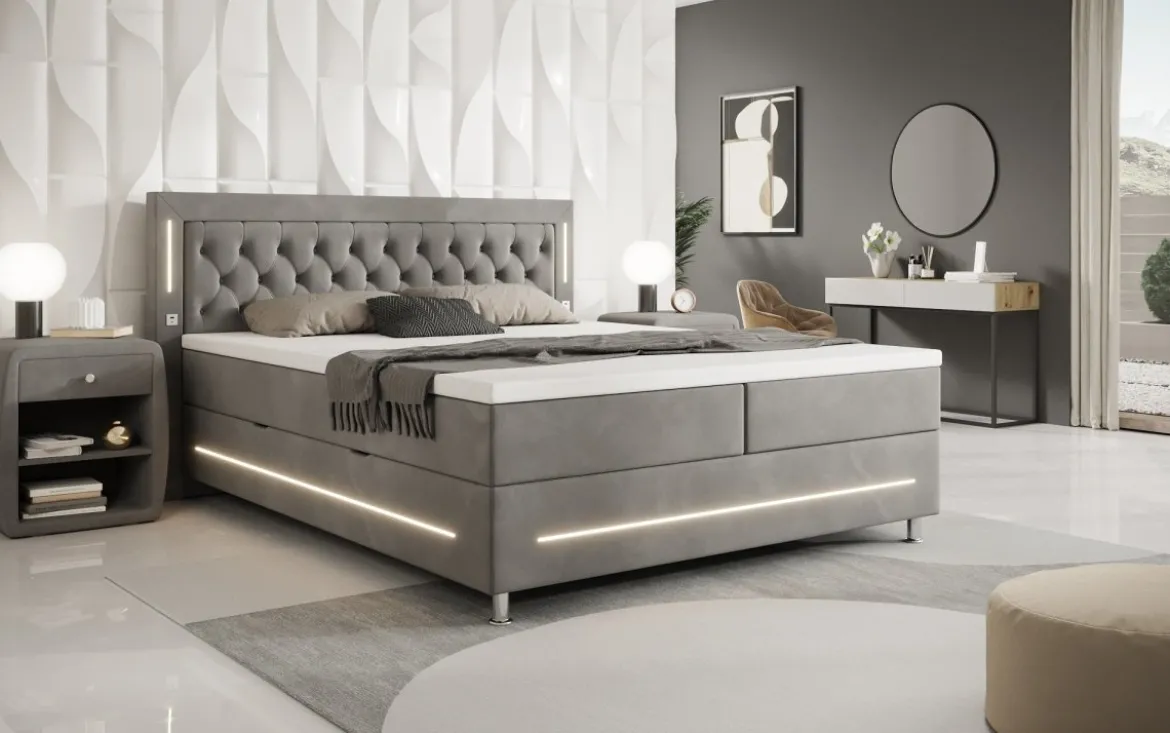 Boxspringbett Tino mit RGB, USB und Stauraum