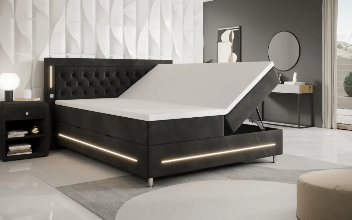 Boxspringbett Tino mit RGB, USB und Stauraum