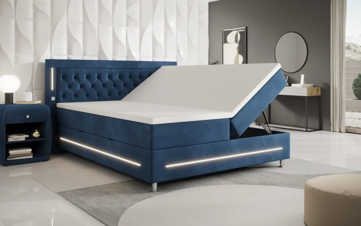 Boxspringbett Tino mit RGB, USB und Stauraum