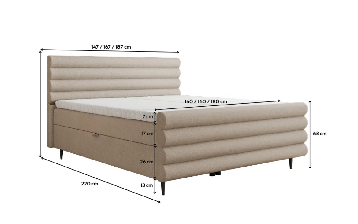 Boxspringbett Tubo in Strukturstoff mit Stauraum