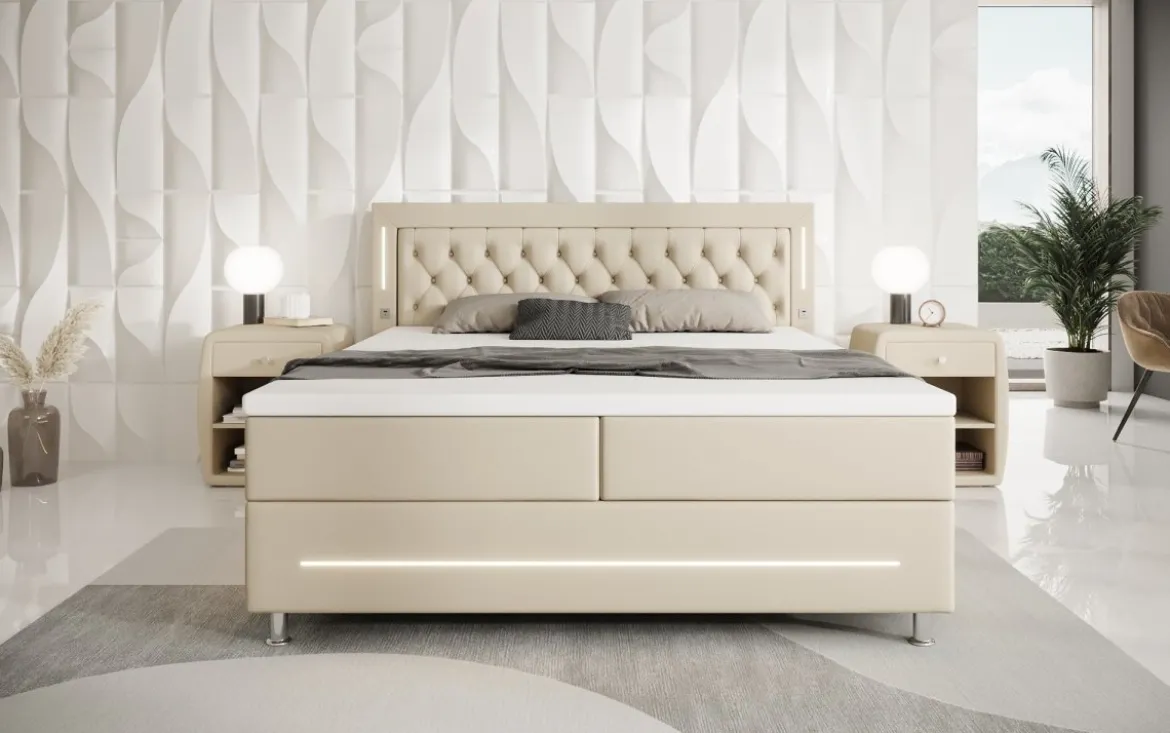 Boxspringbett Verdino mit RGB, USB und Stauraum