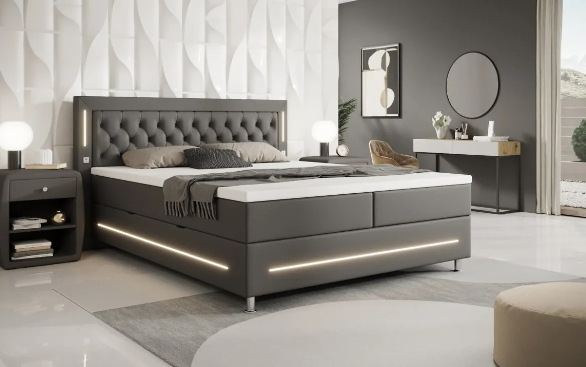 Boxspringbett Verdino mit RGB, USB und Stauraum