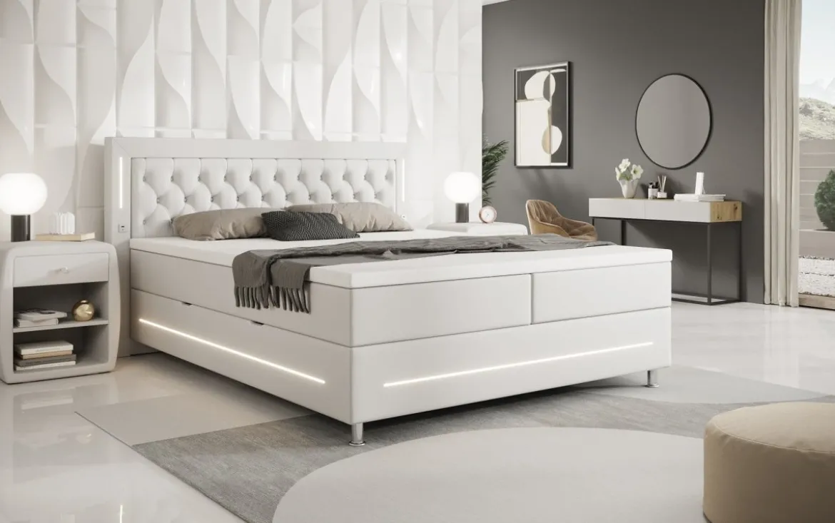 Boxspringbett Verdino mit RGB, USB und Stauraum