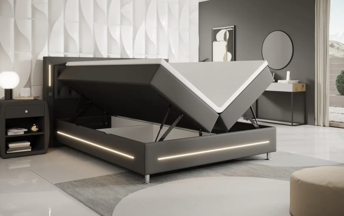 Boxspringbett Verdino mit RGB, USB und Stauraum