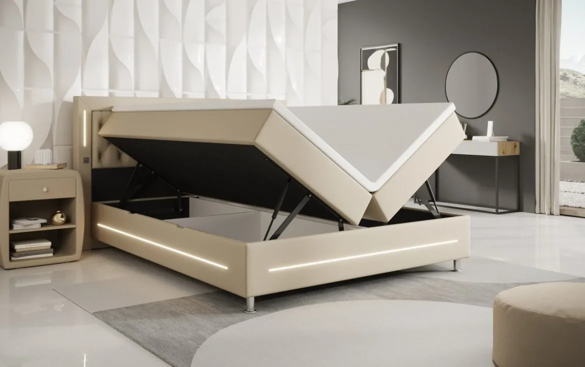 Boxspringbett Verdino mit RGB, USB und Stauraum