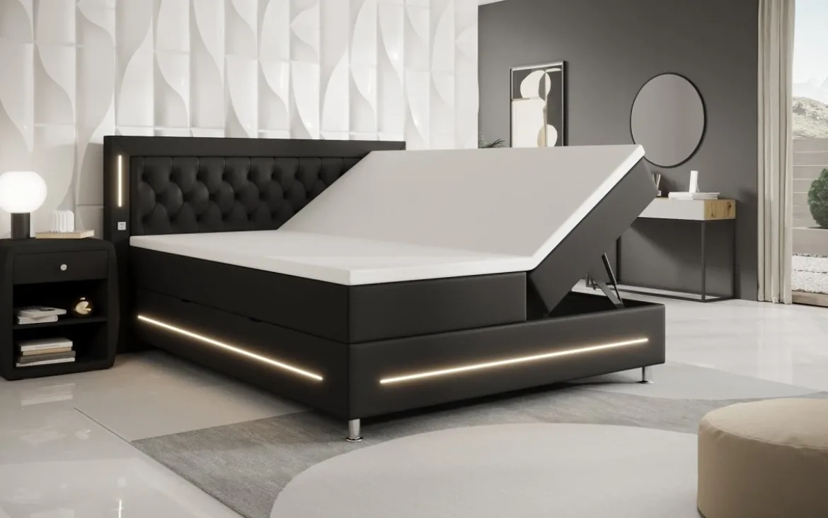 Boxspringbett Verdino mit RGB, USB und Stauraum
