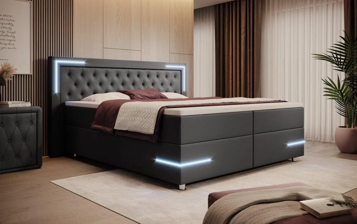 Boxspringbett Verona mit LED (Kunstleder)