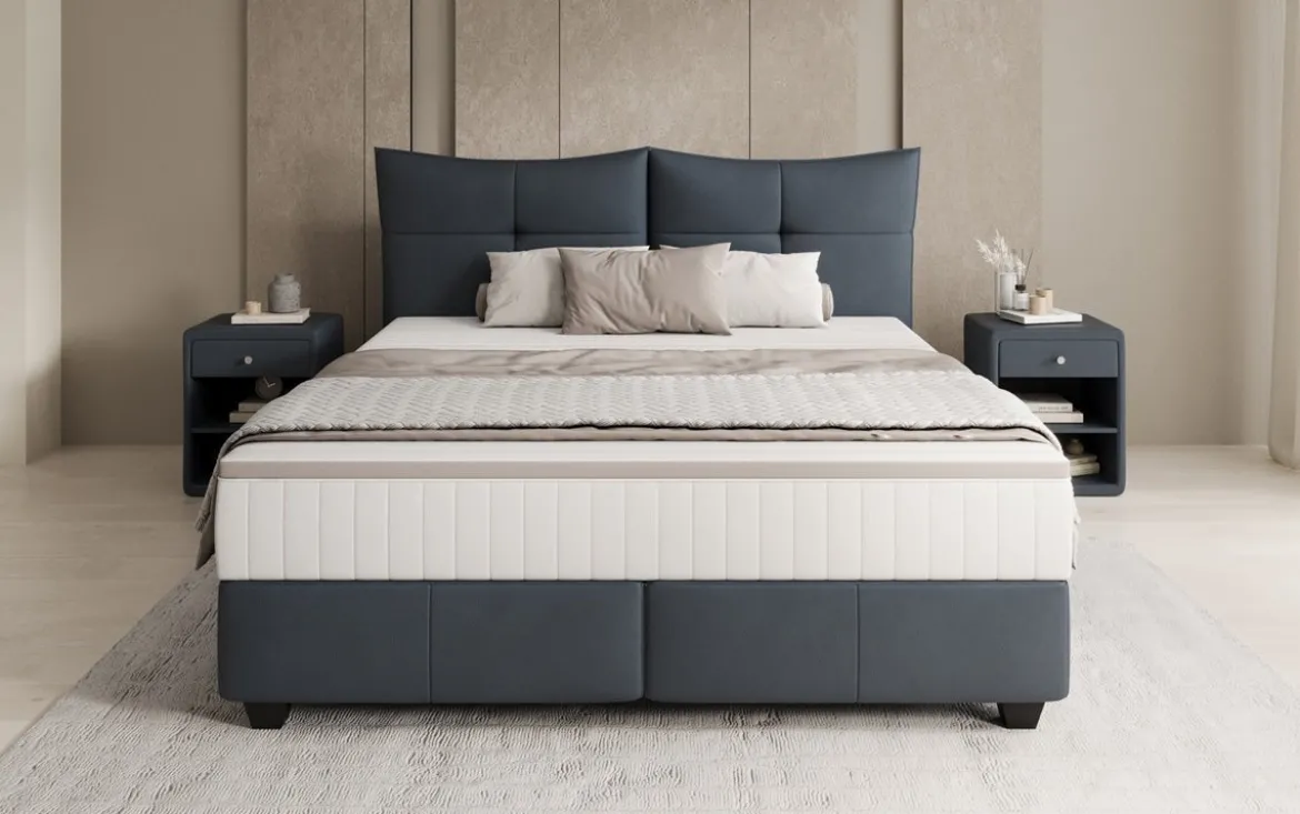 Boxspringbett Veyora in Echtleder