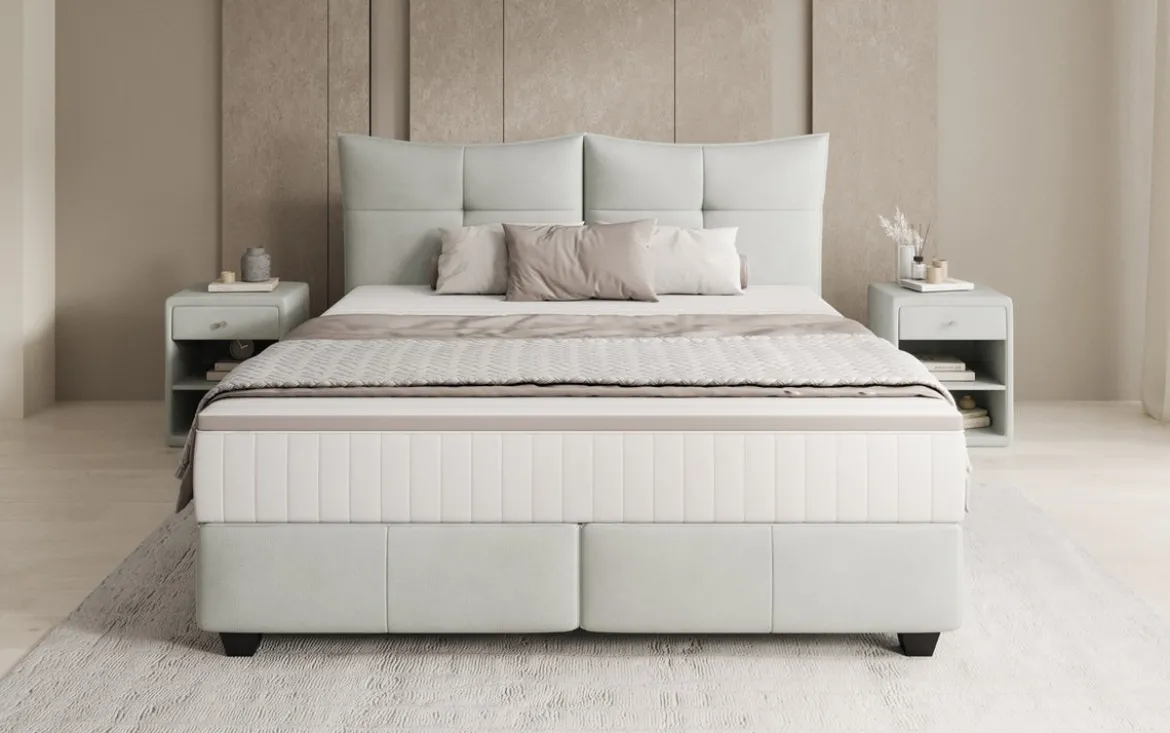 Boxspringbett Veyora in Echtleder