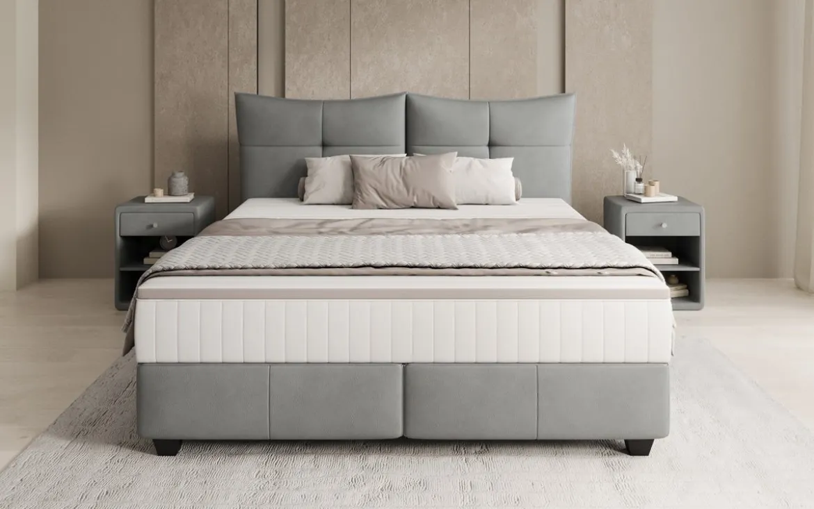 Boxspringbett Veyora in Echtleder