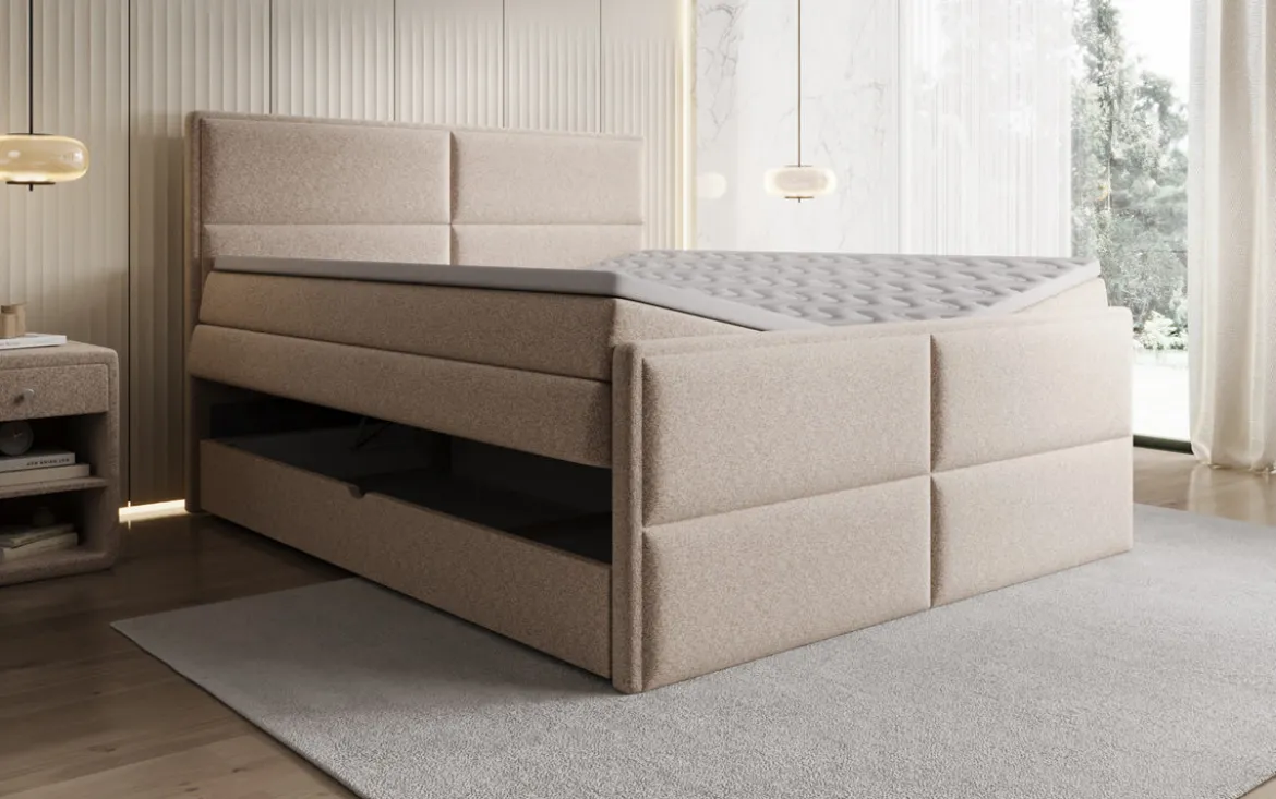 Boxspringbett Viola in Strukturstoff mit Stauraum