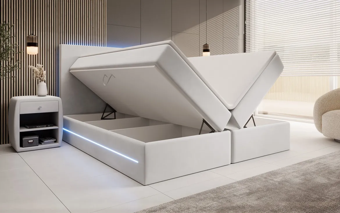 Boxspringbett Voyage mit LED u. Stauraum in Samt