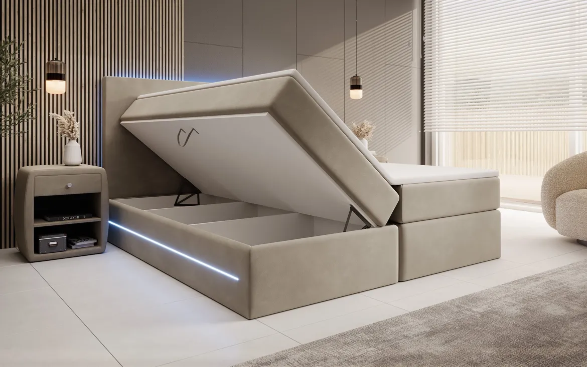 Boxspringbett Voyage mit LED u. Stauraum in Samt