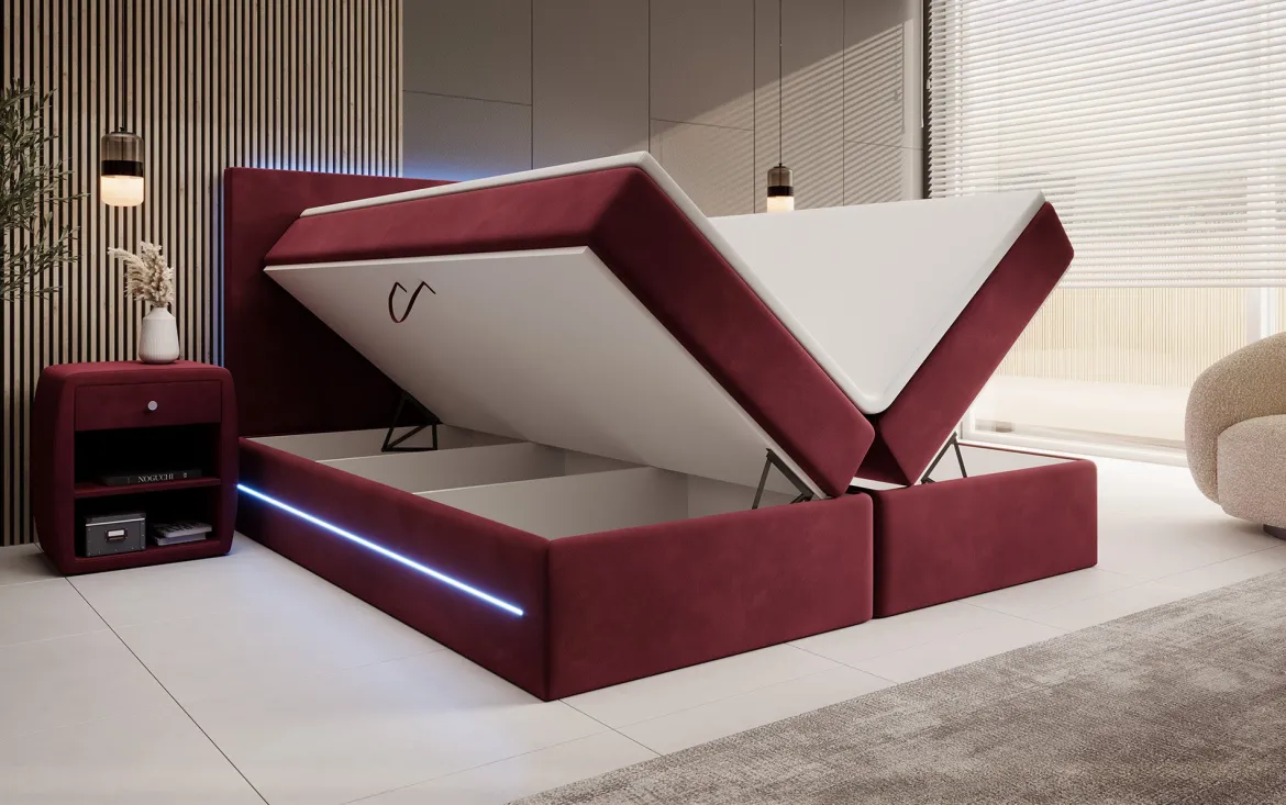 Boxspringbett Voyage mit LED u. Stauraum in Samt
