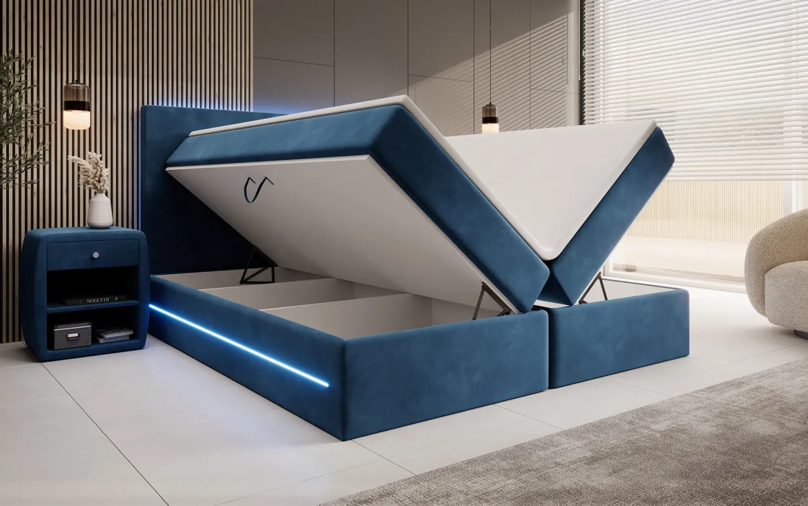 Boxspringbett Voyage mit LED u. Stauraum in Samt