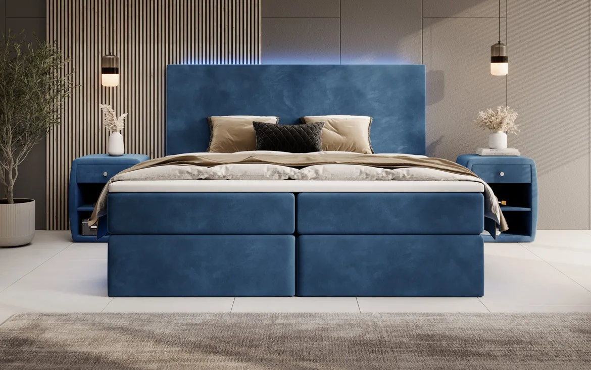 Boxspringbett Voyage mit LED u. Stauraum in Samt