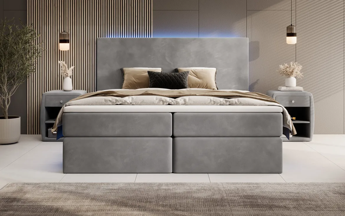 Boxspringbett Voyage mit LED u. Stauraum in Samt