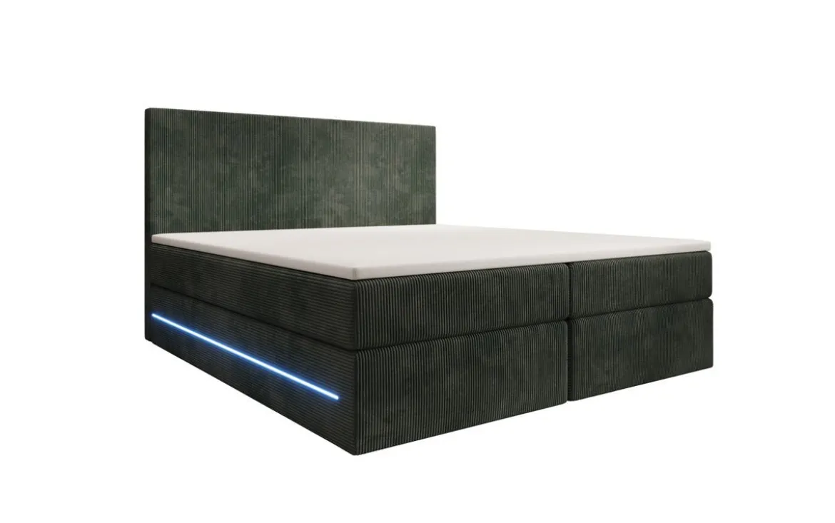 Boxspringbett Voyage mit LED u. Stauraum in Cord