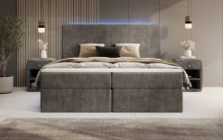 Boxspringbett Voyage mit LED u. Stauraum in Cord