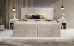 Boxspringbett Voyage mit LED u. Stauraum in Cord