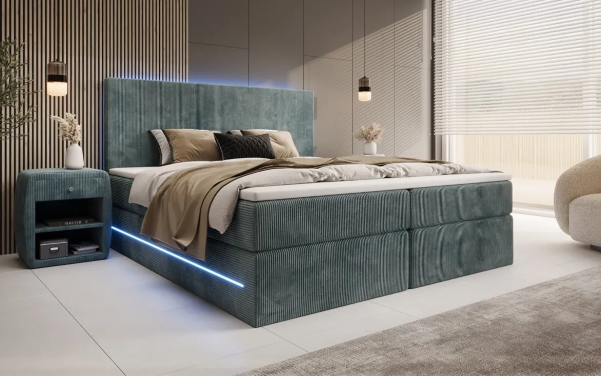 Boxspringbett Voyage mit LED u. Stauraum in Cord